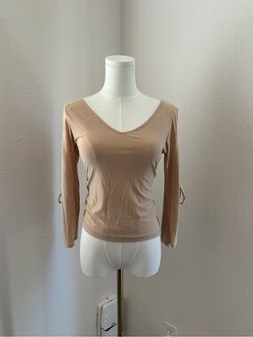 Y2k Vintage Rave beige sheer long sleeve blouse top (S)